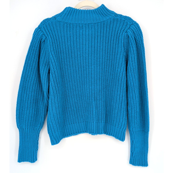 Sincerely Ours Bright Blue Chunky Knit Mock Neck Sweater Retro Twee Small - Picture 3 of 6